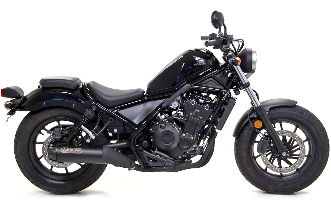 ARROW REBEL Slip-On black stainless steel with carbon end cap for Honda CMX500 Rebel model year 2017-2022