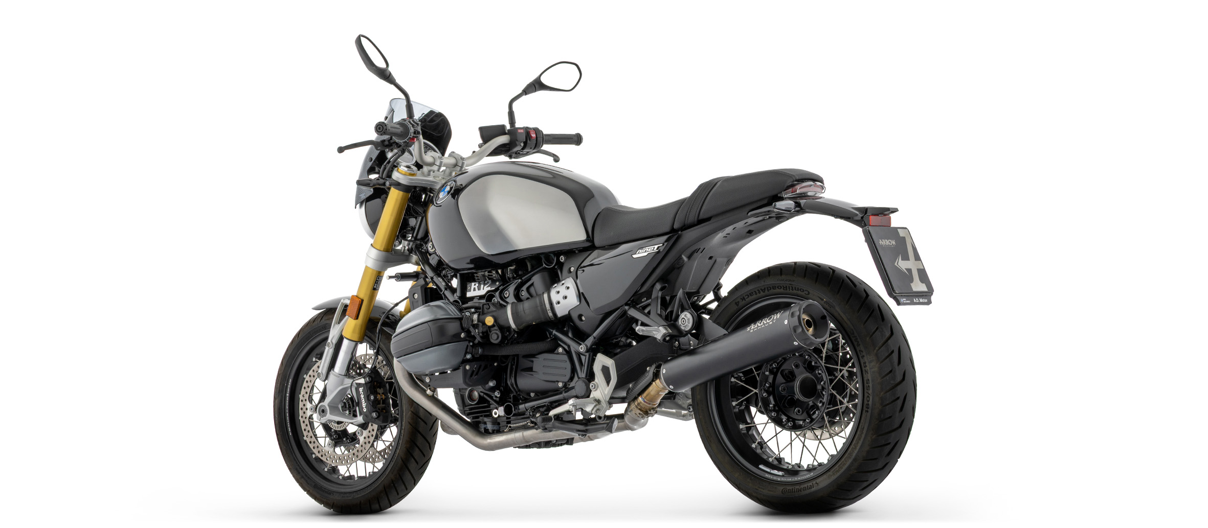 ARROW REBEL DARK Slip-On Exhaust with black aluminium end cap for BMW R12 nineT, 2024-