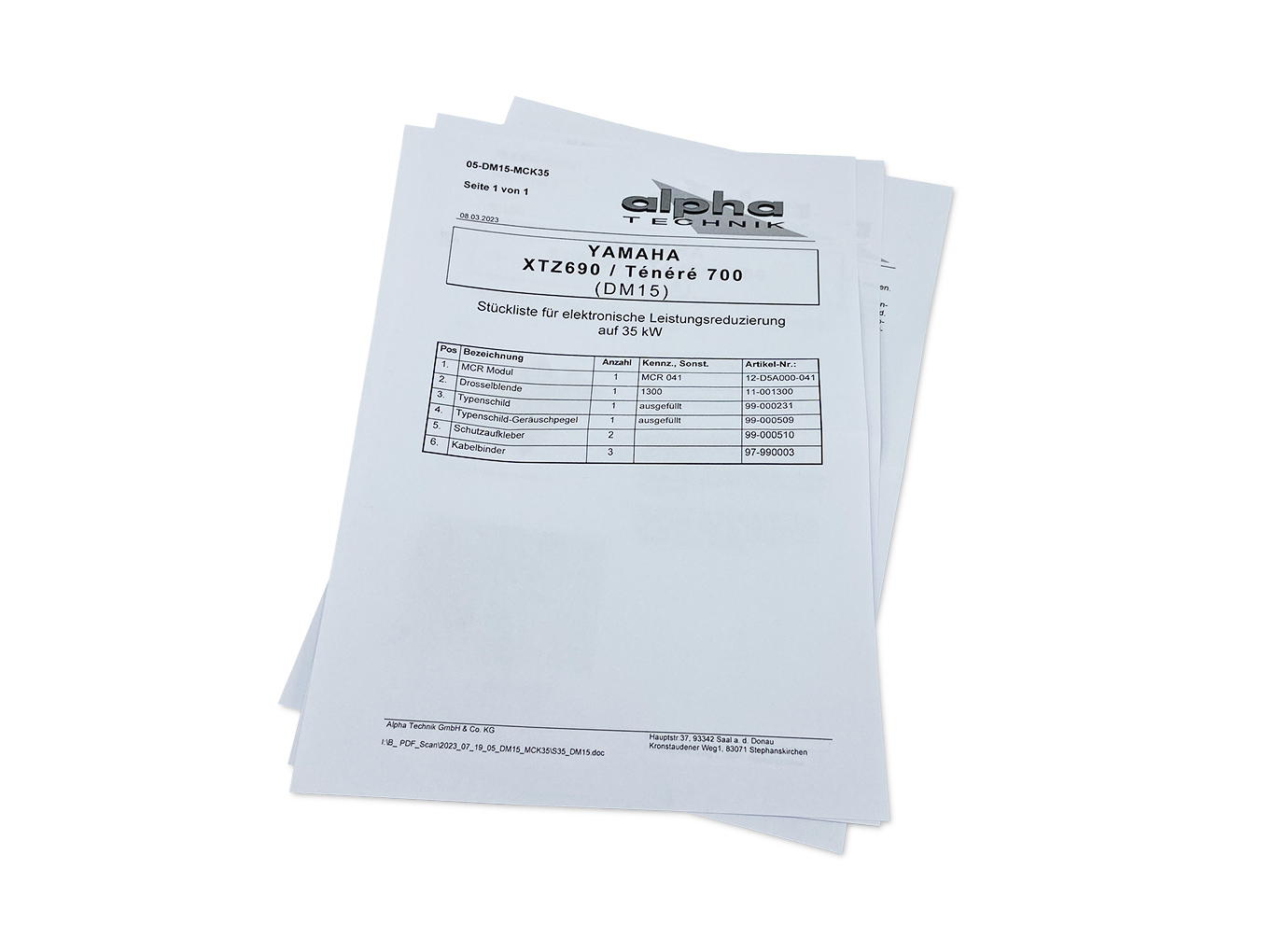 Restriction Kit 35 kW for Yamaha Tenere 700, Type DM15, from Model Year 2023-