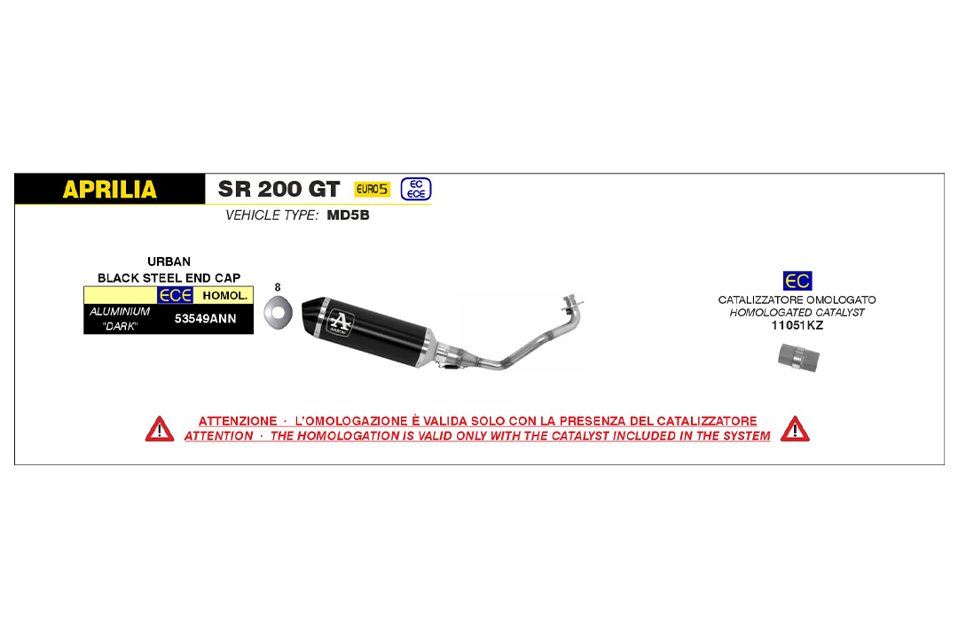 ARROW DARK URBAN Exhaust for Aprilia SR125 GT / SR200 GT Model Year 2022-