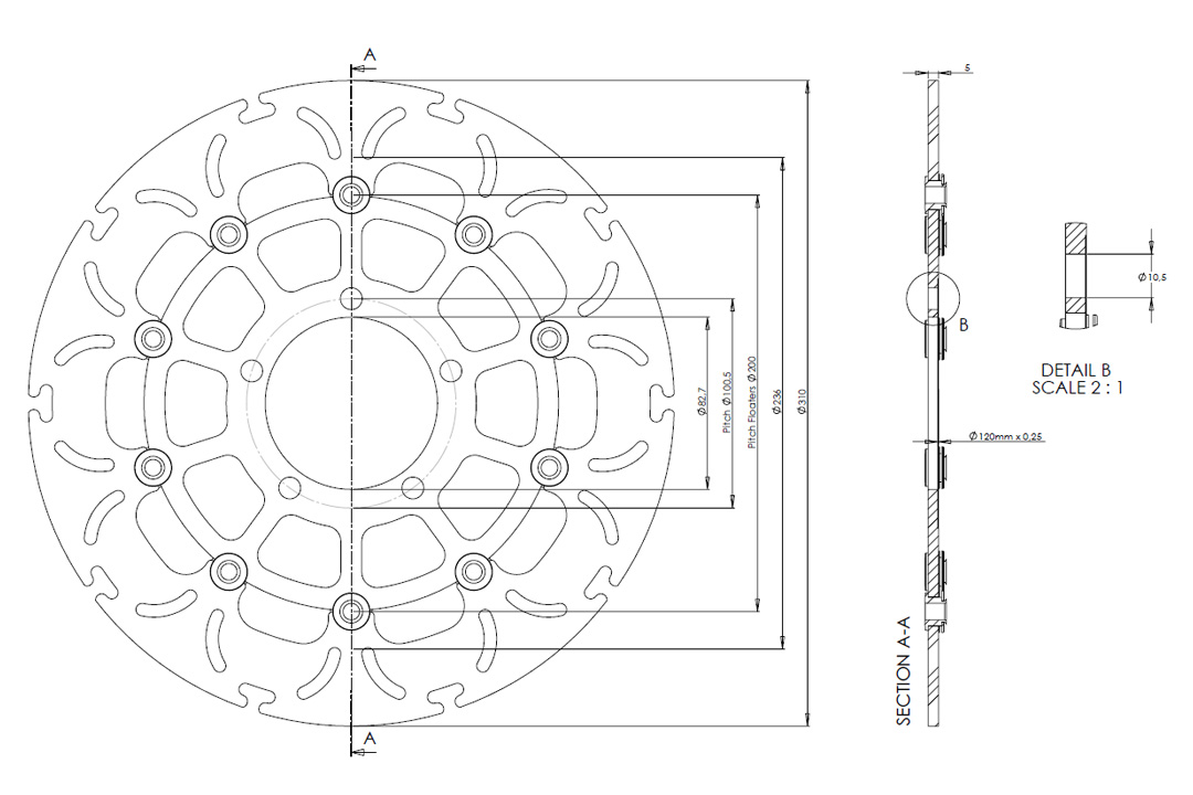 alpha Technik brake disc Omega-Design ABD33, fronte for Triumph Daytona 675, Street Triple R /RS / RX / S