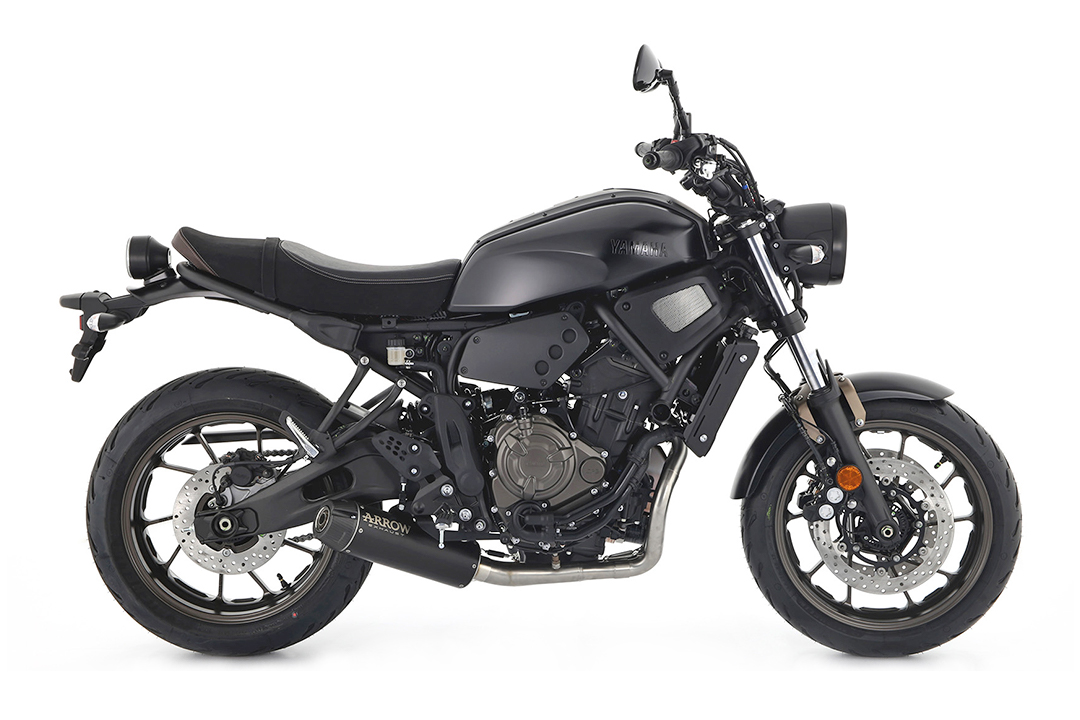 ARROW REBEL Sip-On Exhaust for Yamaha XSR700 2021-, Black Stainless Steel (Only with ARROW Header)
