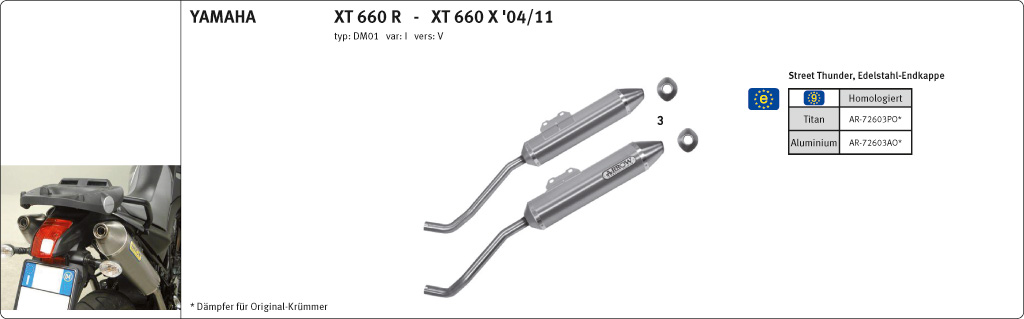 ARROW THUNDER Exhaust for Yamaha XT660R / XT660X Model Year 2004-2016, Aluminium