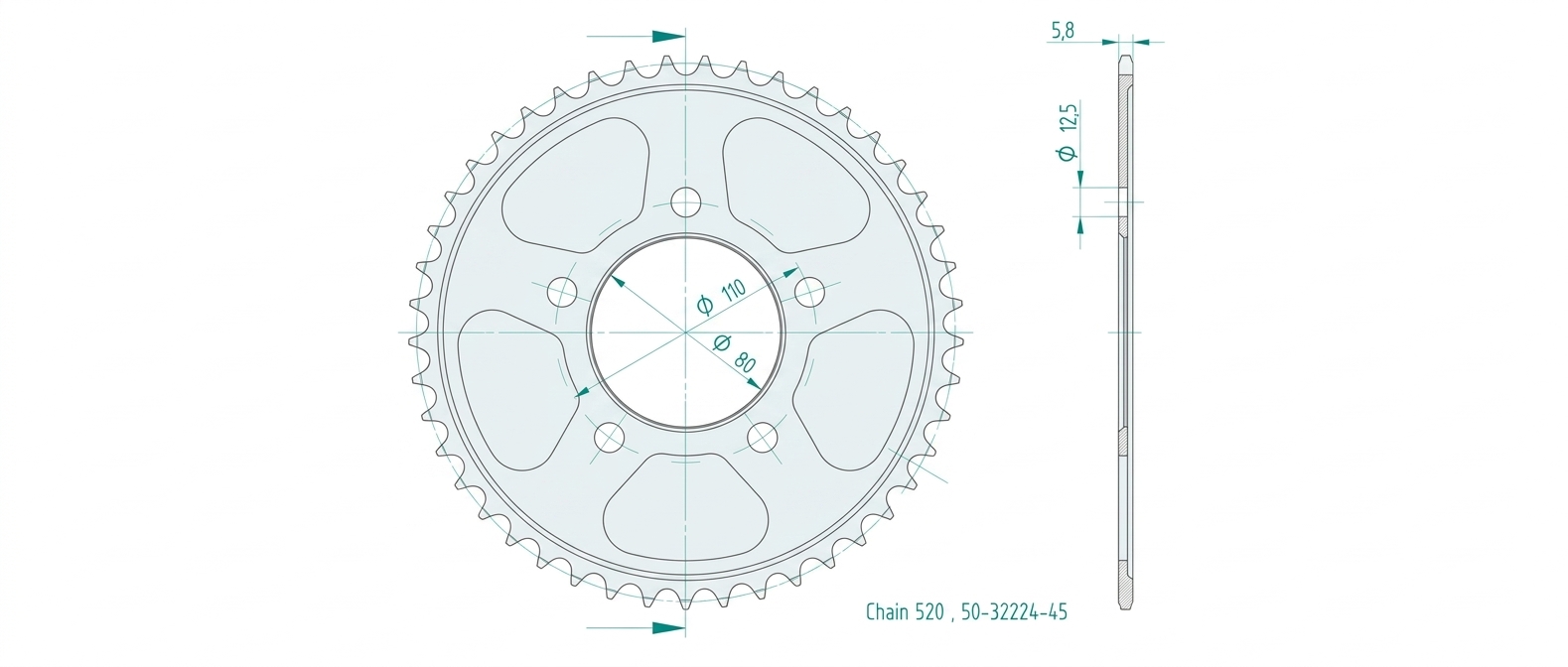 rear sprocket Steel, 45 Teeth, Pitch 520, for Honda Transalp XL750