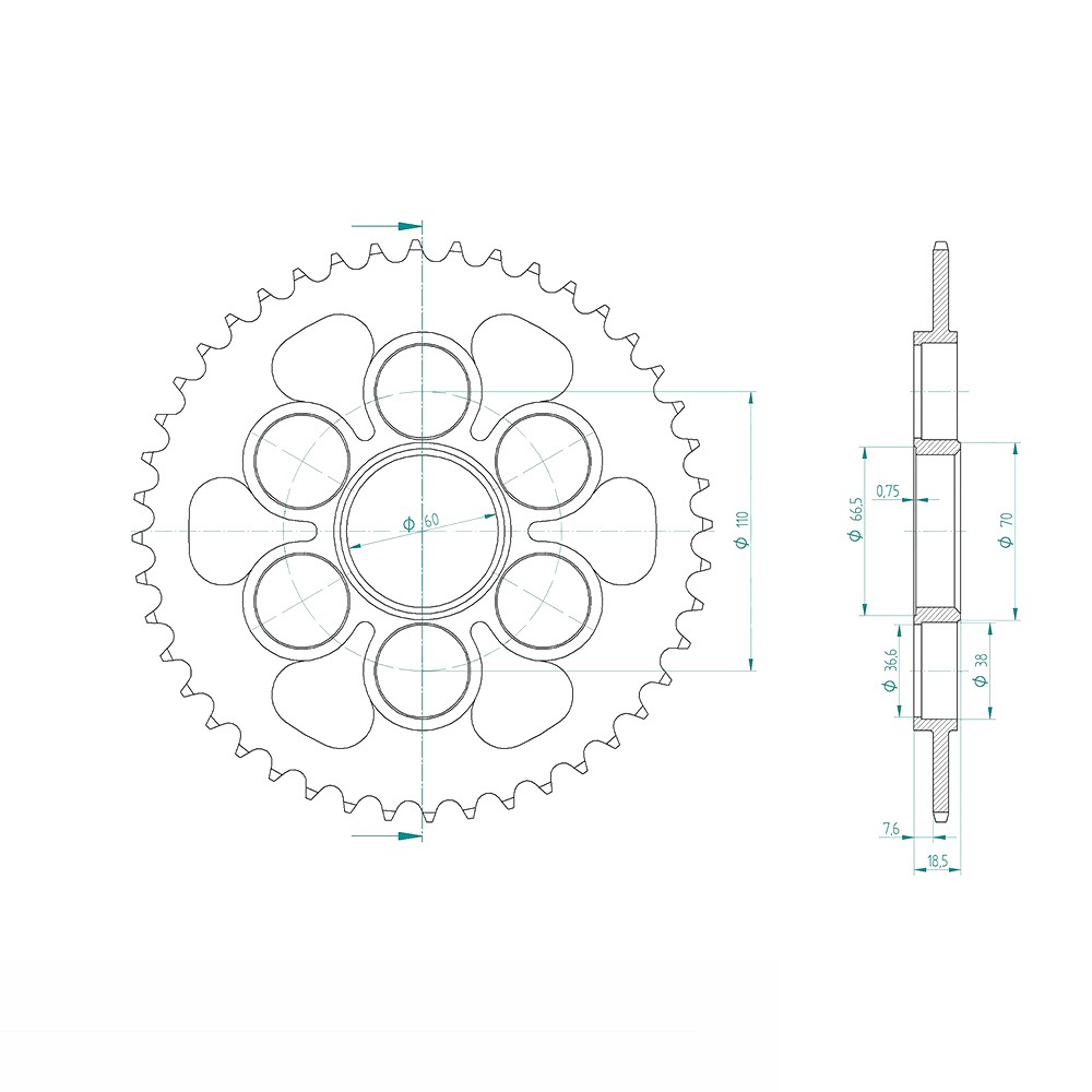 rear sprocket steel, 44 teeth, 520 pitch