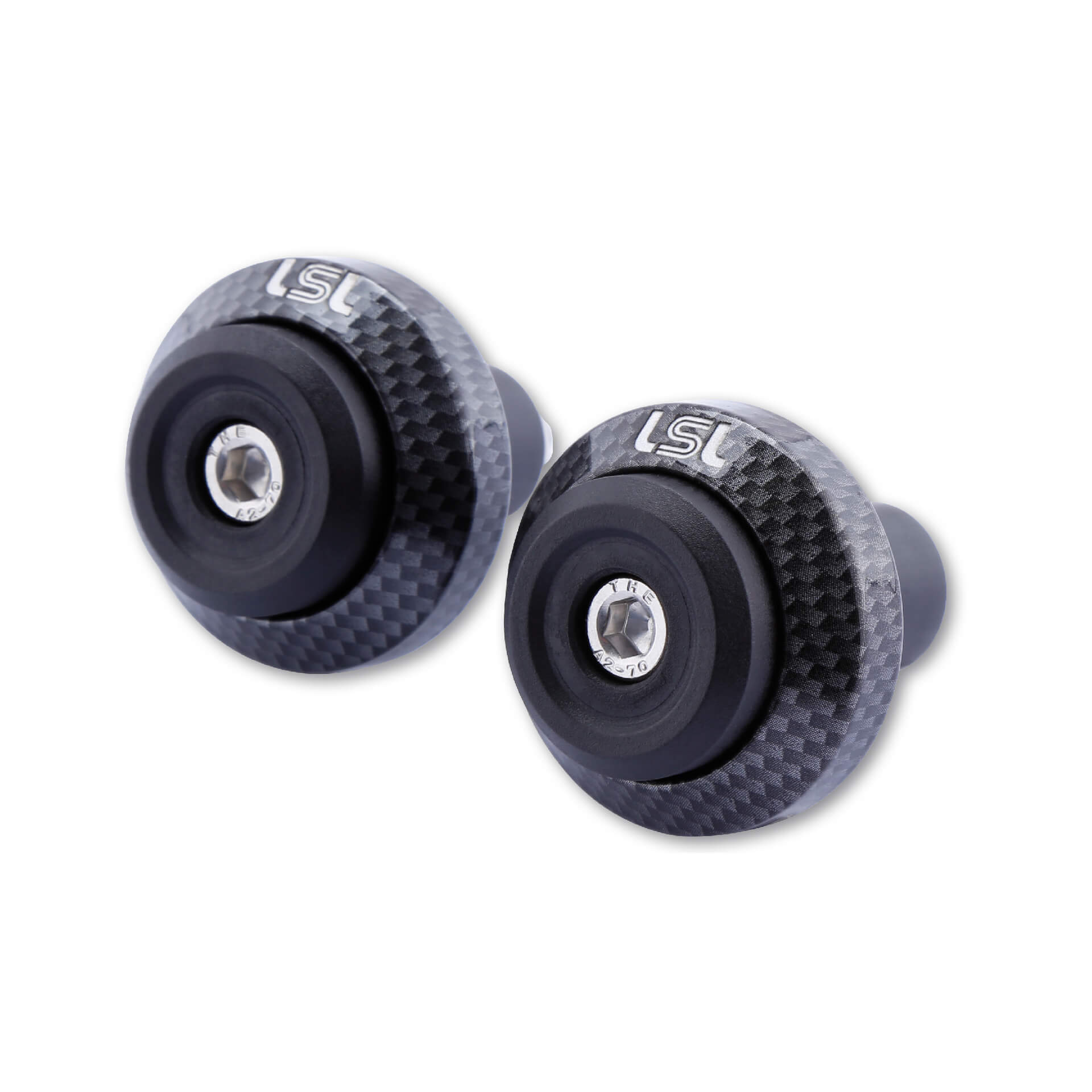 LSL bar end weight GONIA, aluminium, with LSL logo, for handlebars with 14mm and 18mm inner diameter, carbon-look