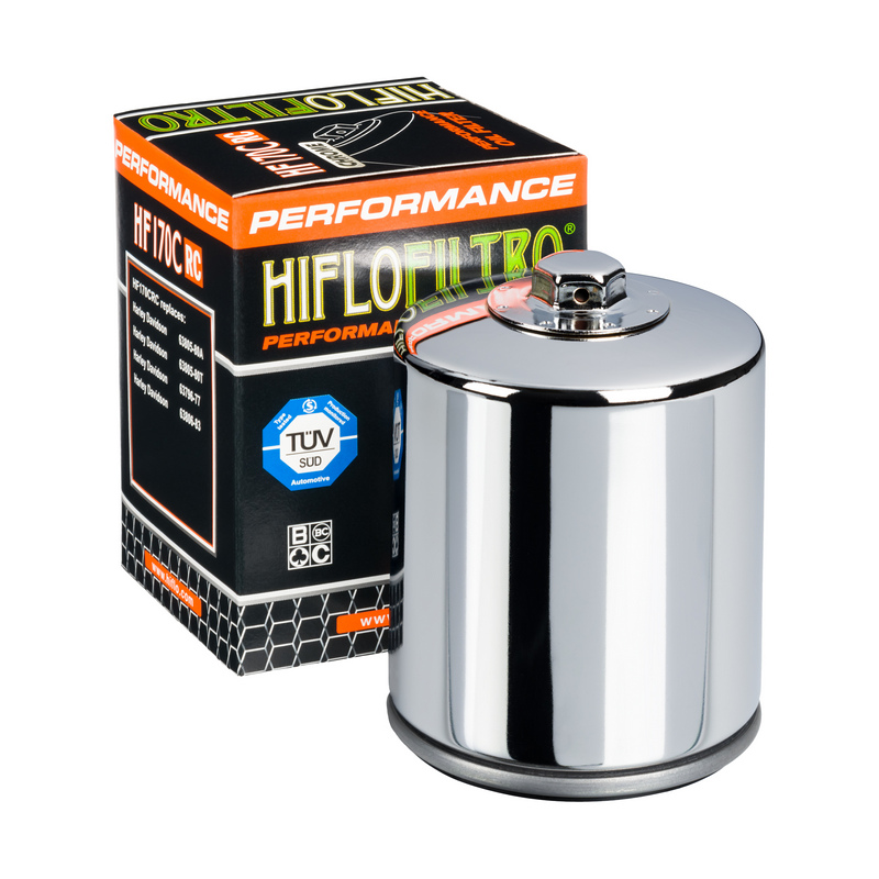 HIFLO oil filter HF170CRC (Chrome) for various Harley Davidson models with o-ring displacement