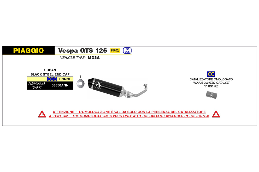 ARROW DARK URBAN Exhaust for Piaggio Vespa GTS 125 i.e. Model Year 2021-