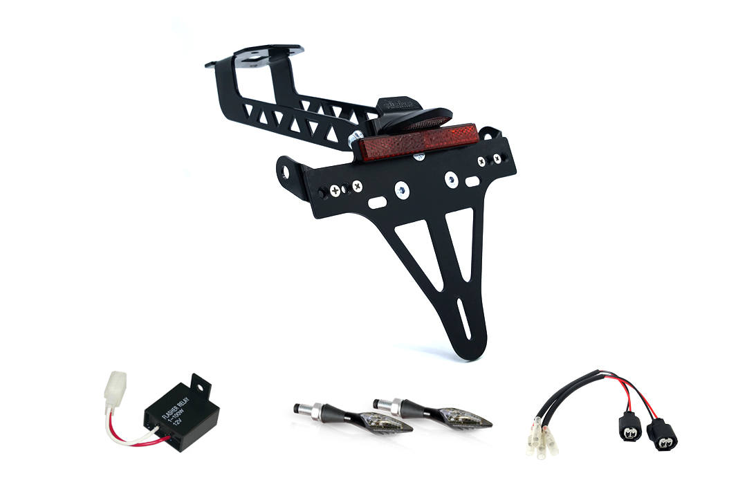 alpha Technik License Plate Holder-flasher light, turn signal-Kit X-LED for Kawasaki Versys 1000 from model year 2019 (Rear)