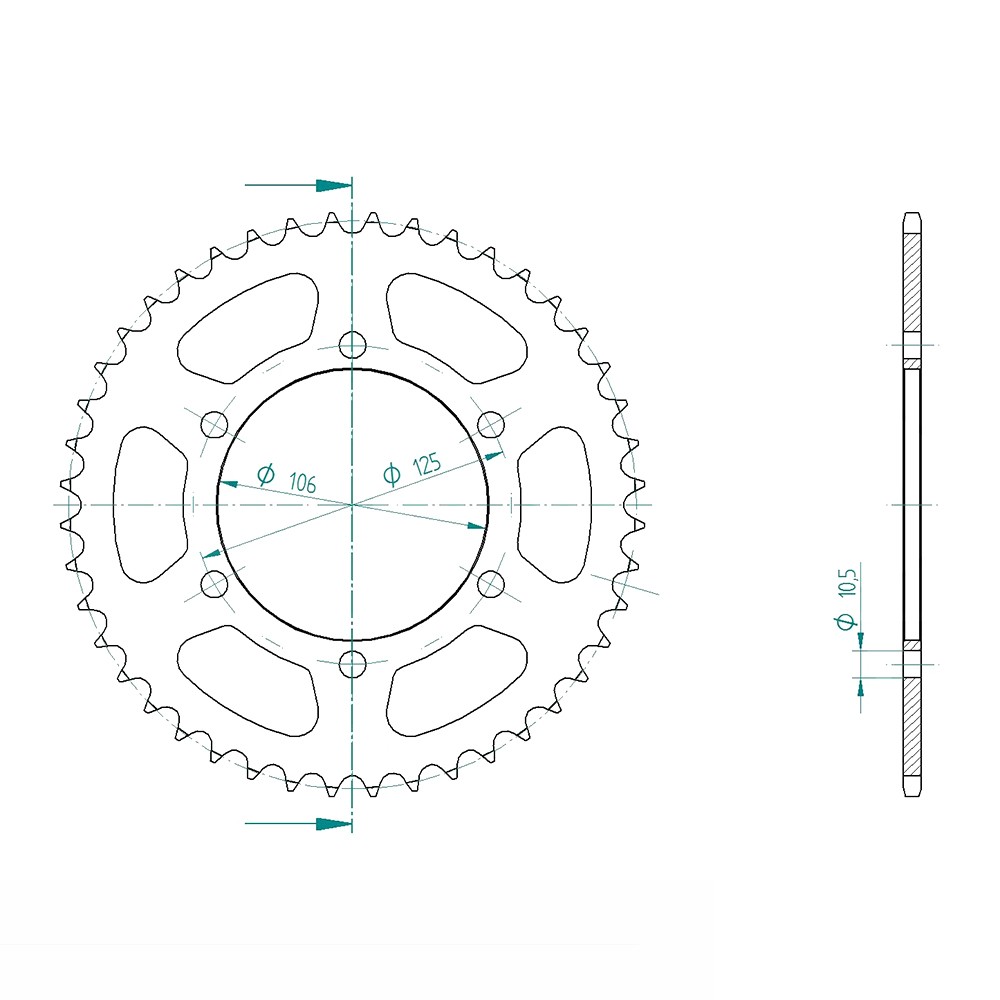 rear sprocket Steel, 44 teeth, Pitch 525