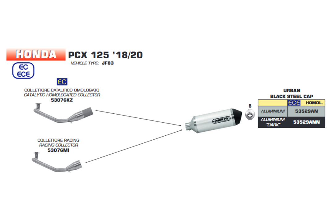 ARROW Manifold for Honda PCX125 2018-, with catalyst