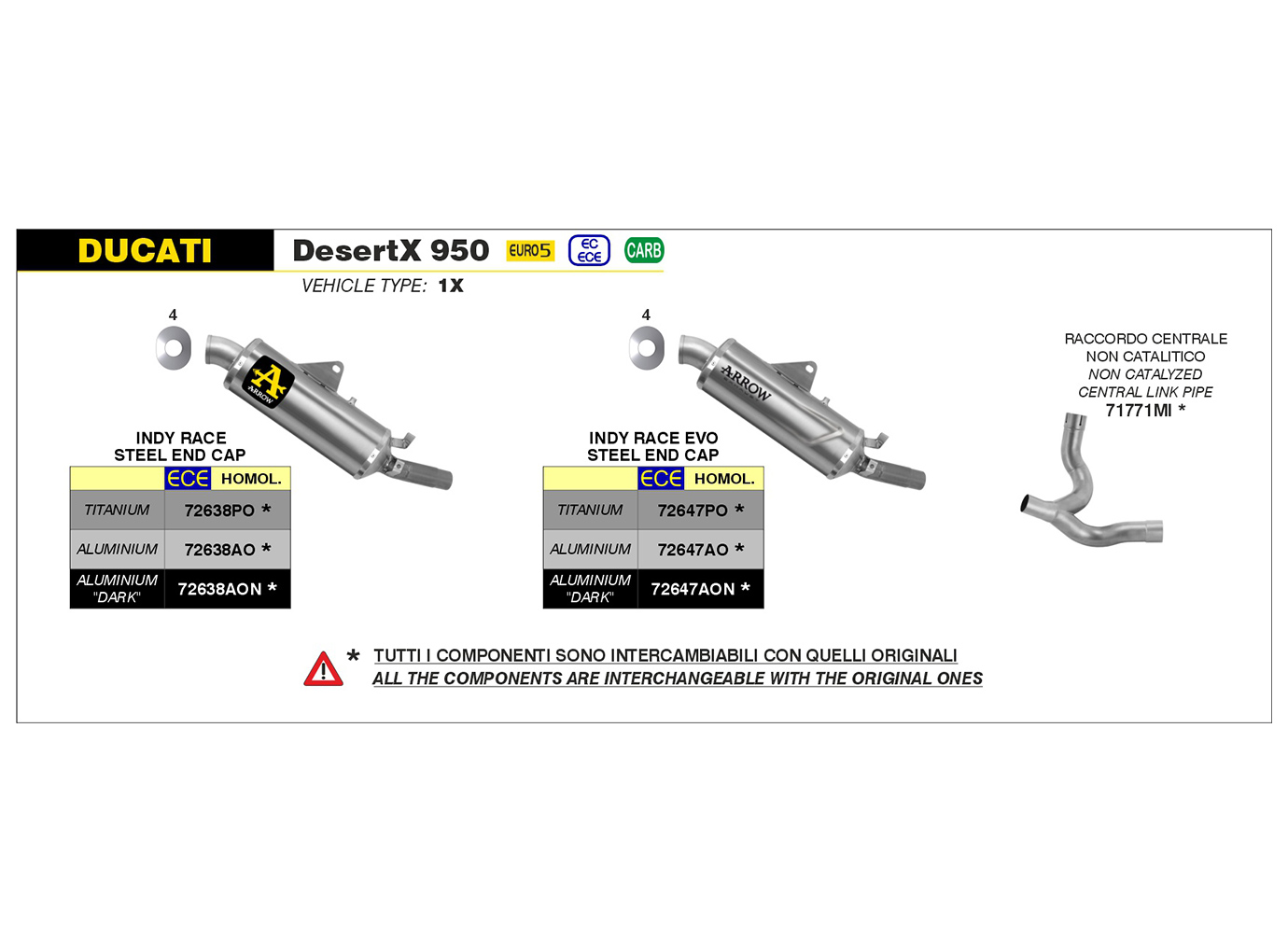 ARROW Racing stainless steel mid-pipe for Ducati Desert X from model year 2022-