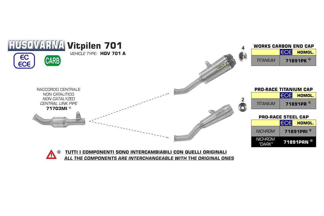 ARROW Racing Mid-Pipe for Husqvarna Vitpilen 701 2018- , without catalyst