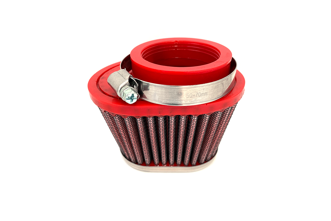 BMC Universal Conical Sports Air Filter, 50 mm Diameter, 70 mm Length, Central, Chrome Cap