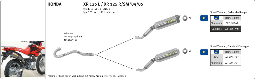 ARROW THUNDER Exhaust for Honda XR125L 2004-2005, Aluminium