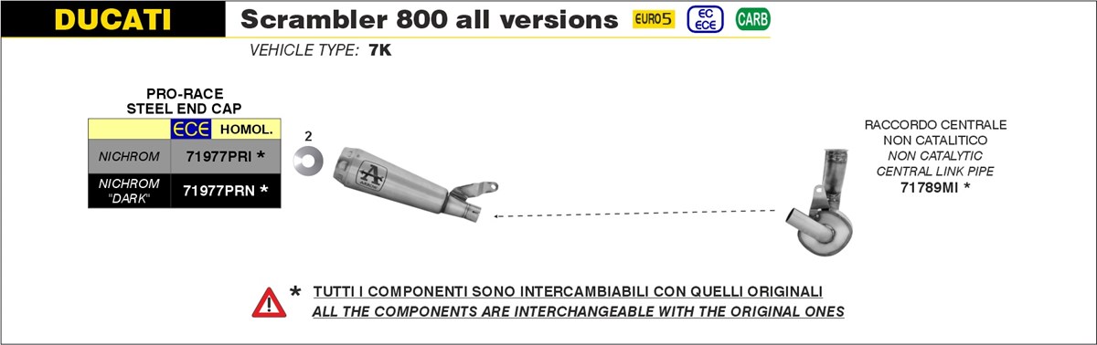 ARROW Racing Cat Replacement Link Pipe for Ducati Scrambler 800 2023- , without catalyst