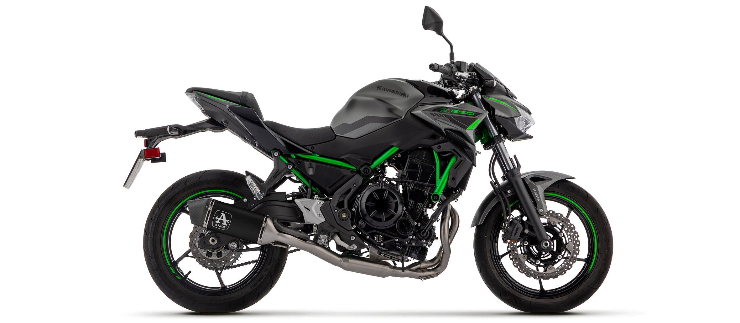 ARROW Full System with VELOCE black with carbon end cap for Kawasaki Ninja 650 (35kW), Z650 (35kW) 2024-, Versys 650 2025-