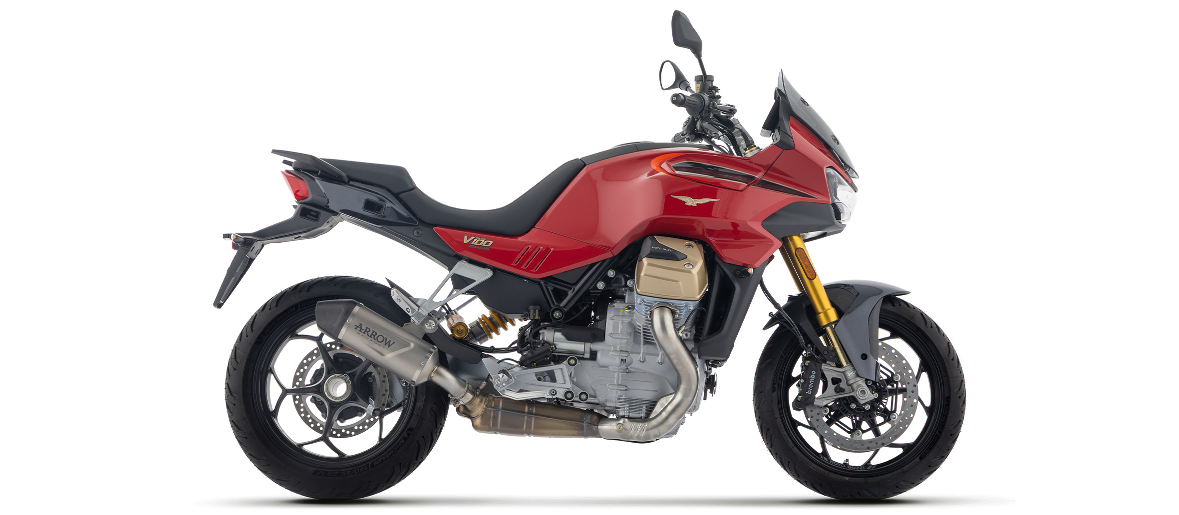 ARROW DARK INDY RACE EVO Exhaust with Carbon End Cap for Moto Guzzi V100 Mandello, Stelvio, 2025-