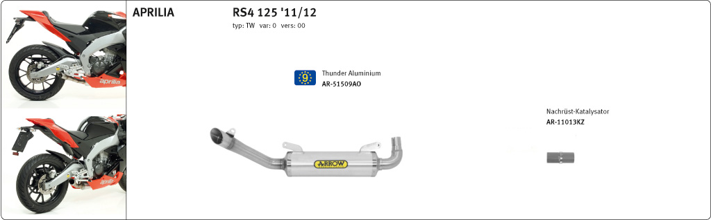 ARROW THUNDER exhaust for Aprilia RS4 125 2011-2016, aluminium
