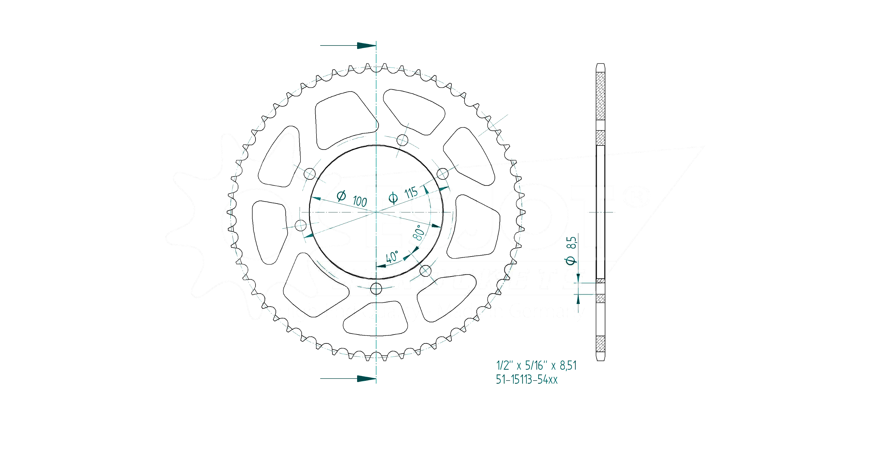rear sprocket, 54 teeth, pitch 428