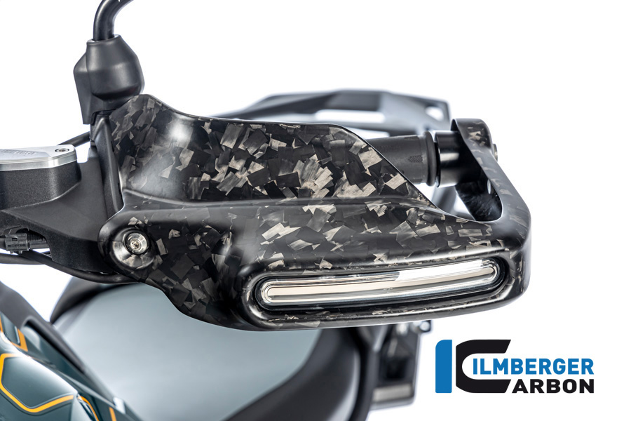 Ilmberger Carbon Large Hand Guard with flasher light, turn signal Mount left side L/S, Black Diamond Carbon, Matt, BMW R1300GS 2023-