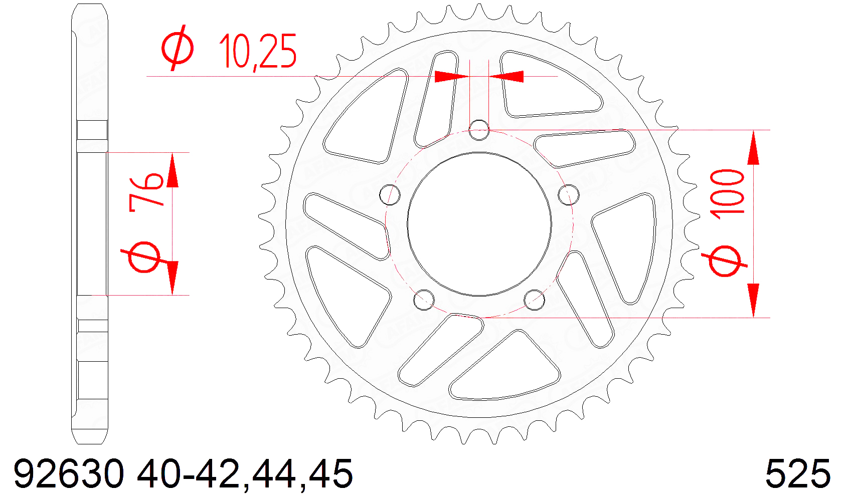 rear sprocket Steel, 40 Teeth, Pitch 525