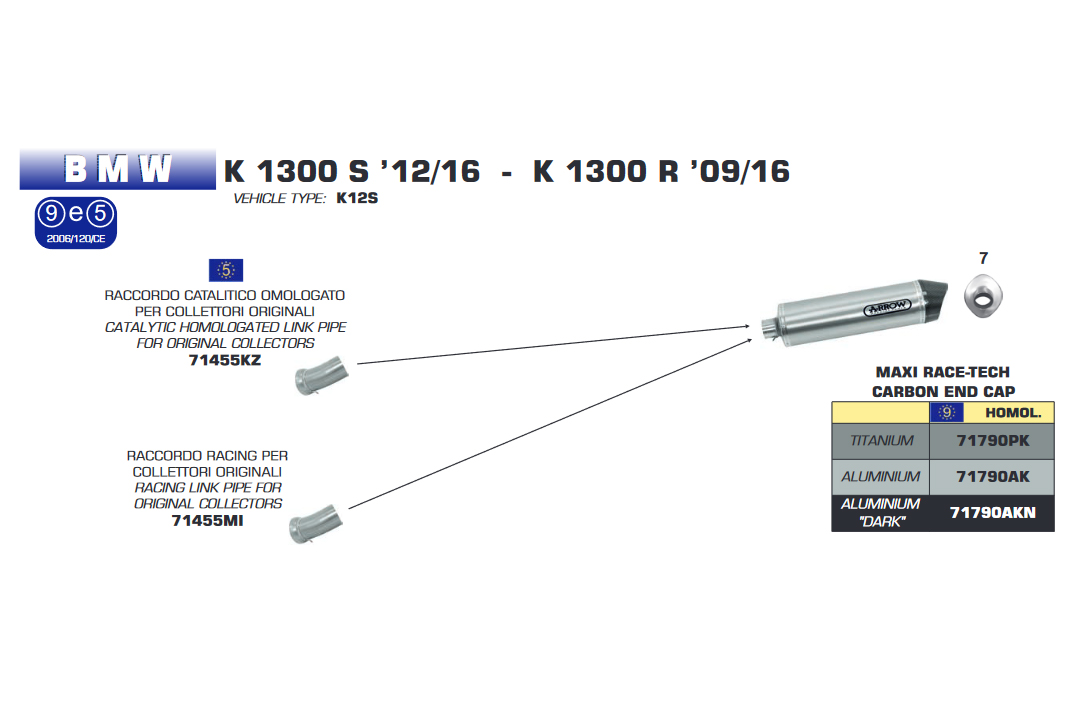 ARROW link pipe for BMW K1300R 2009-16 / K1300S 2012-16, with catalyst