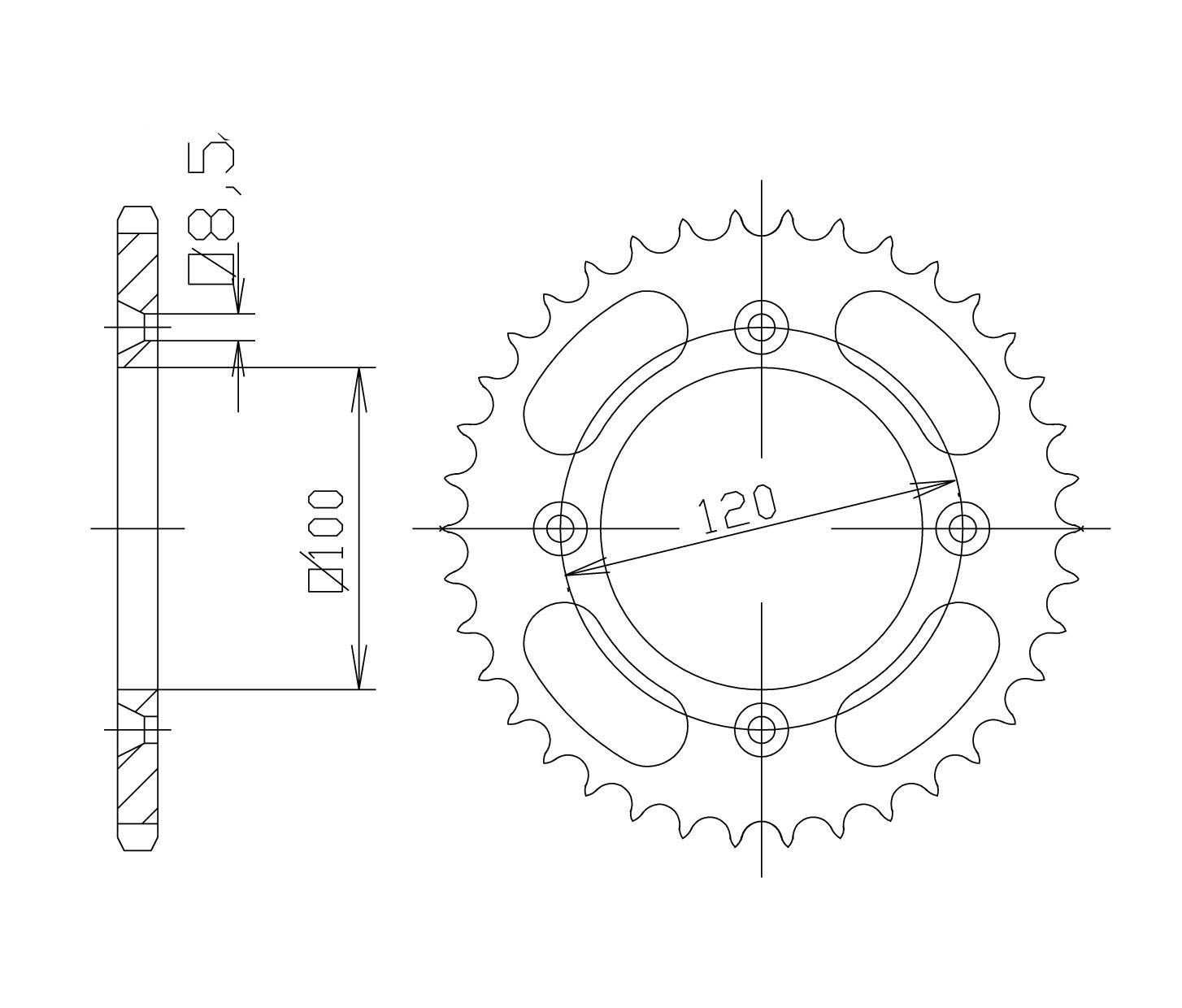 rear sprocket Steel, 59 Teeth, Pitch 428