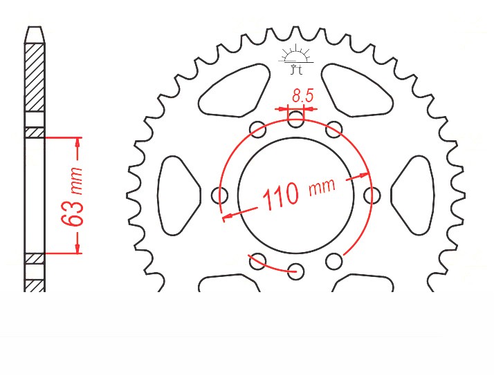 rear sprocket Steel, 45 Teeth, Pitch 520, Black
