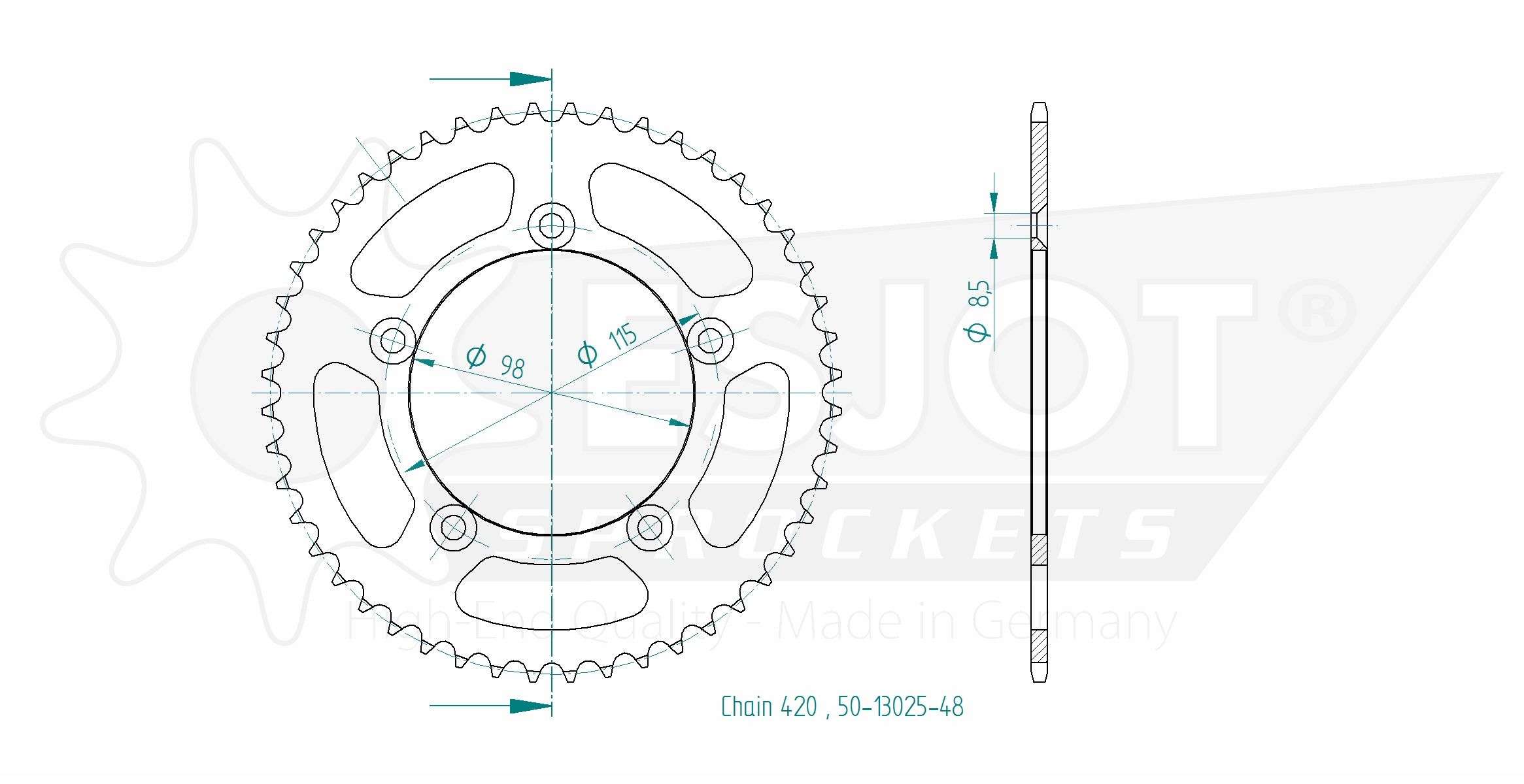 Esjot rear sprocket Z-50 KTM SX50 Pro Senior LC, Alu
