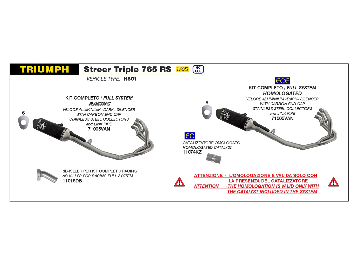 ARROW Full system with streetn approval for Triumph Street Triple 765 RS Model Year 2023-