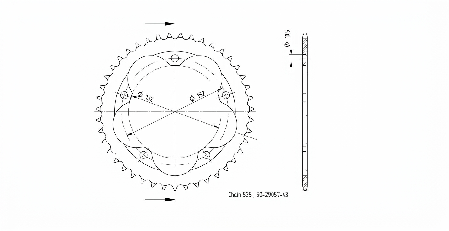 rear sprocket steel, 43 teeth, pitch 525