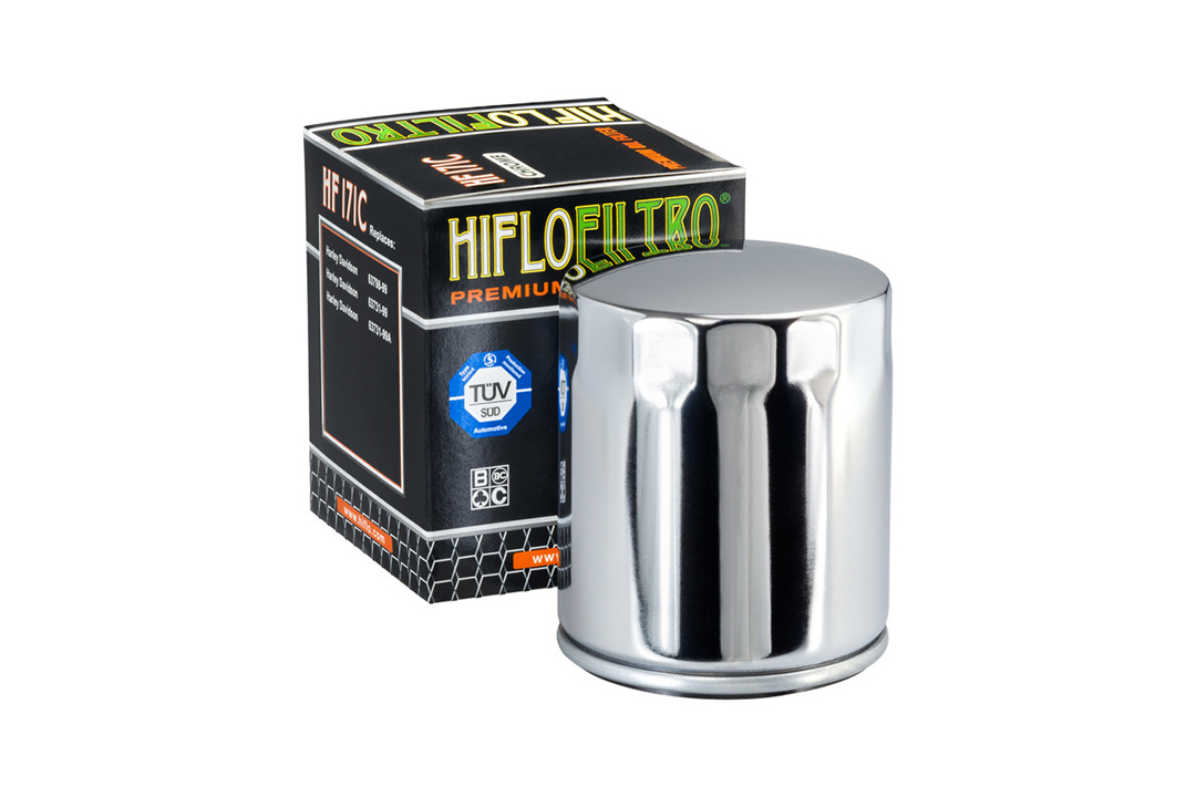 HIFLO oil filter HF171C chromed for various Buell and Harley Davidson models