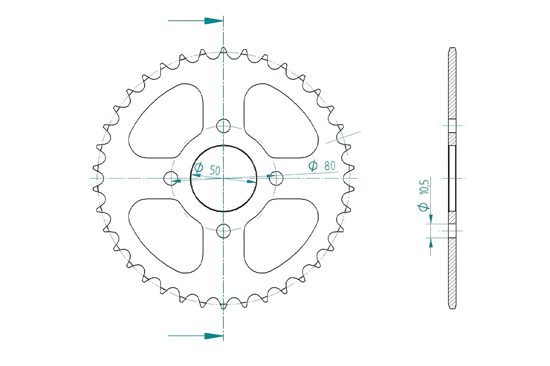 rear sprocket Steel, 38 Teeth, Pitch 520