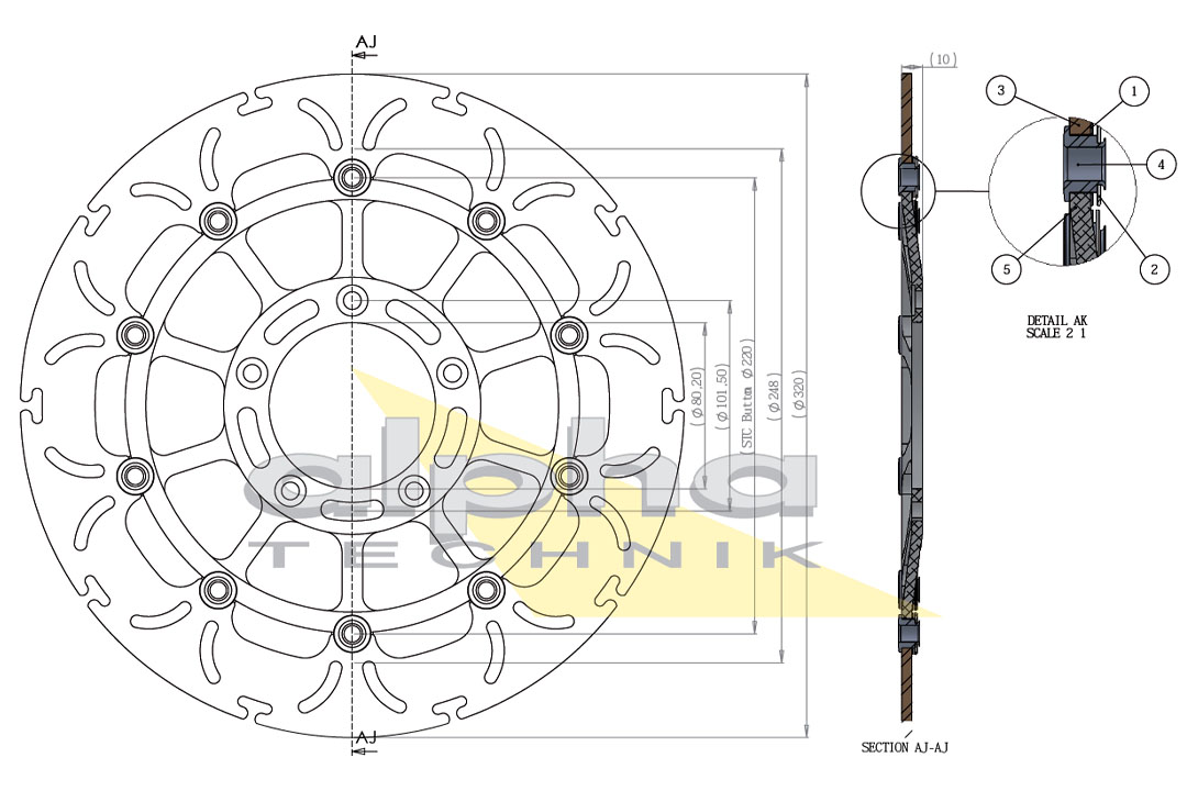 alpha Technik brake disc Omega-Design ABD33, front for MV Agusta Brutale, F4
