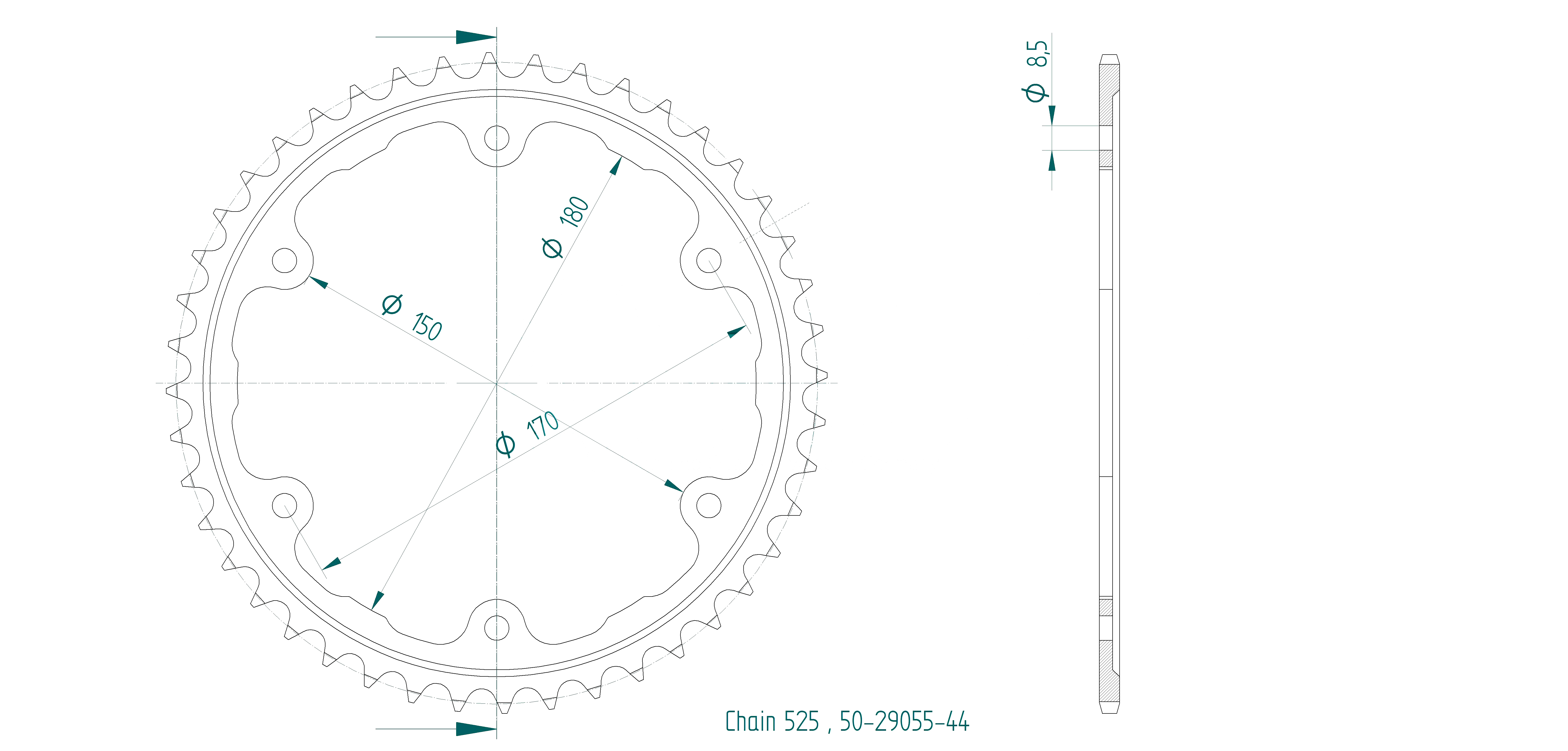 rear sprocket, 44 teeth, pitch 525
