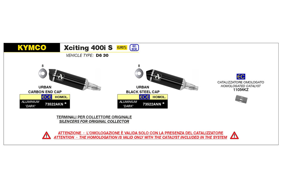 ARROW DARK URBAN Silencer for Kymco XCITING 400I S from model year 2021-, Carbon End Cap