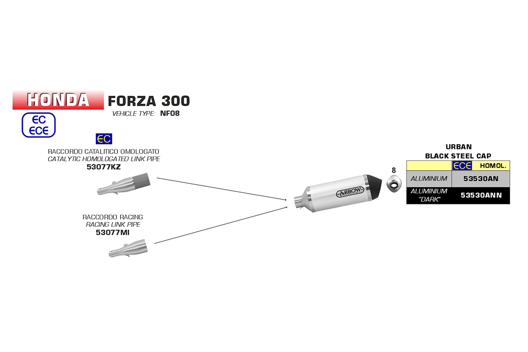 ARROW Racing Mid-pipe for Forza300 2018- , without catalyst