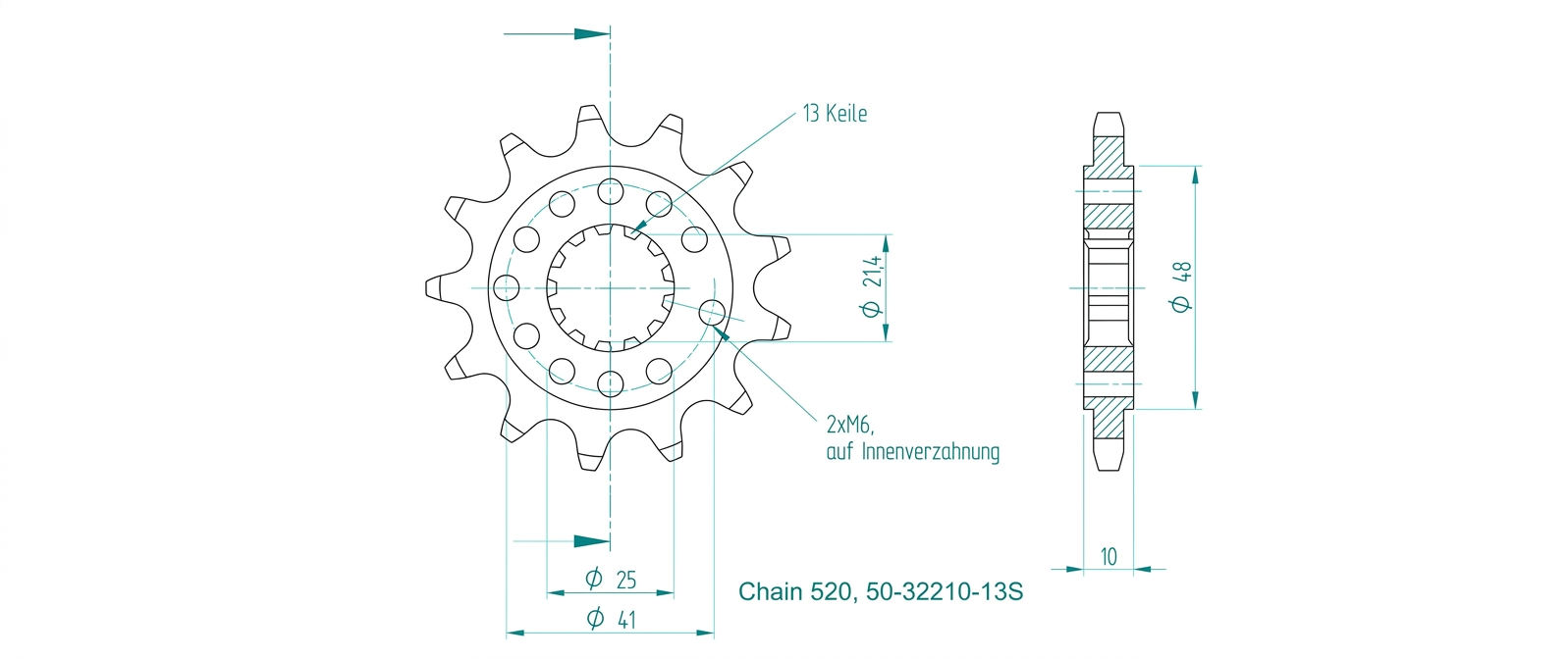 Sprocket, 13 teeth, 520 pitch, for Honda GB350S models