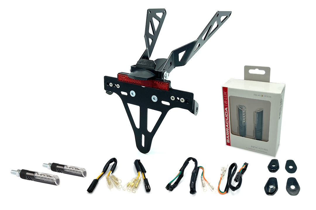 License Plate Holder-flasher light, turn signal-Kit IDEA (fronte + rear) for Honda CB650R / CBR650R / CB650RA / CBR650RA from model year 2021