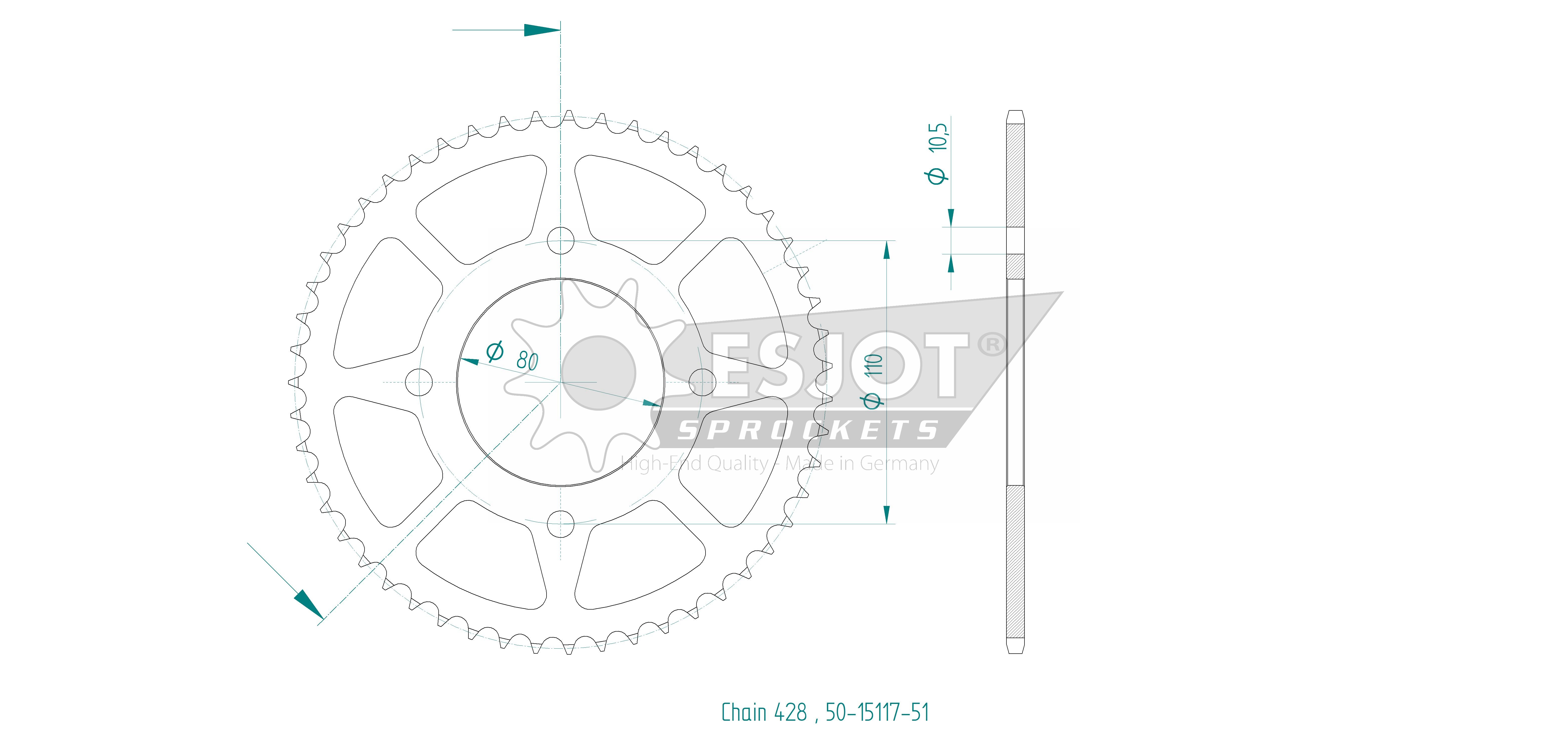 rear sprocket, 51 teeth, pitch 428