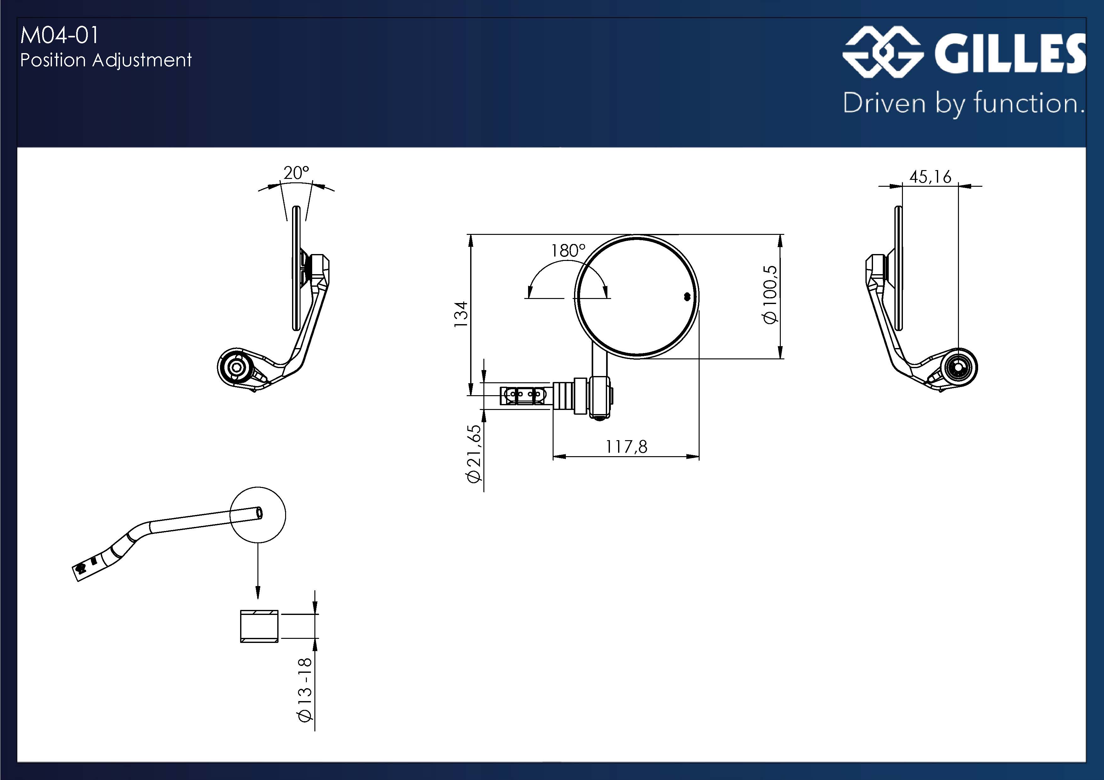 Gilles MOON handlebarend Mirror, Symmetrical, Black