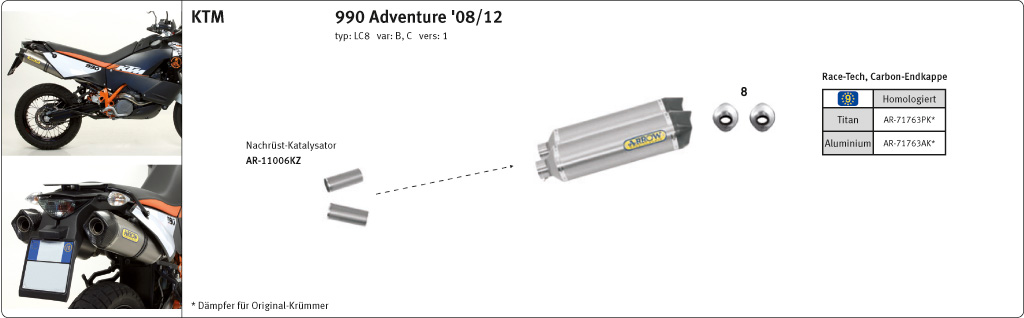ARROW RACE TECH Aluminium Exhaust for KTM 990 Adventure 2006-12 / SMT 2009-13