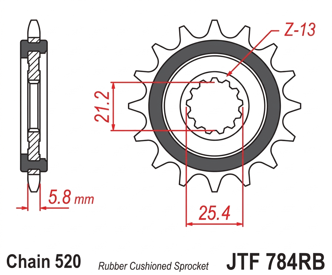 Rubber-cushioned front sprocket, 14 teeth, 520 pitch