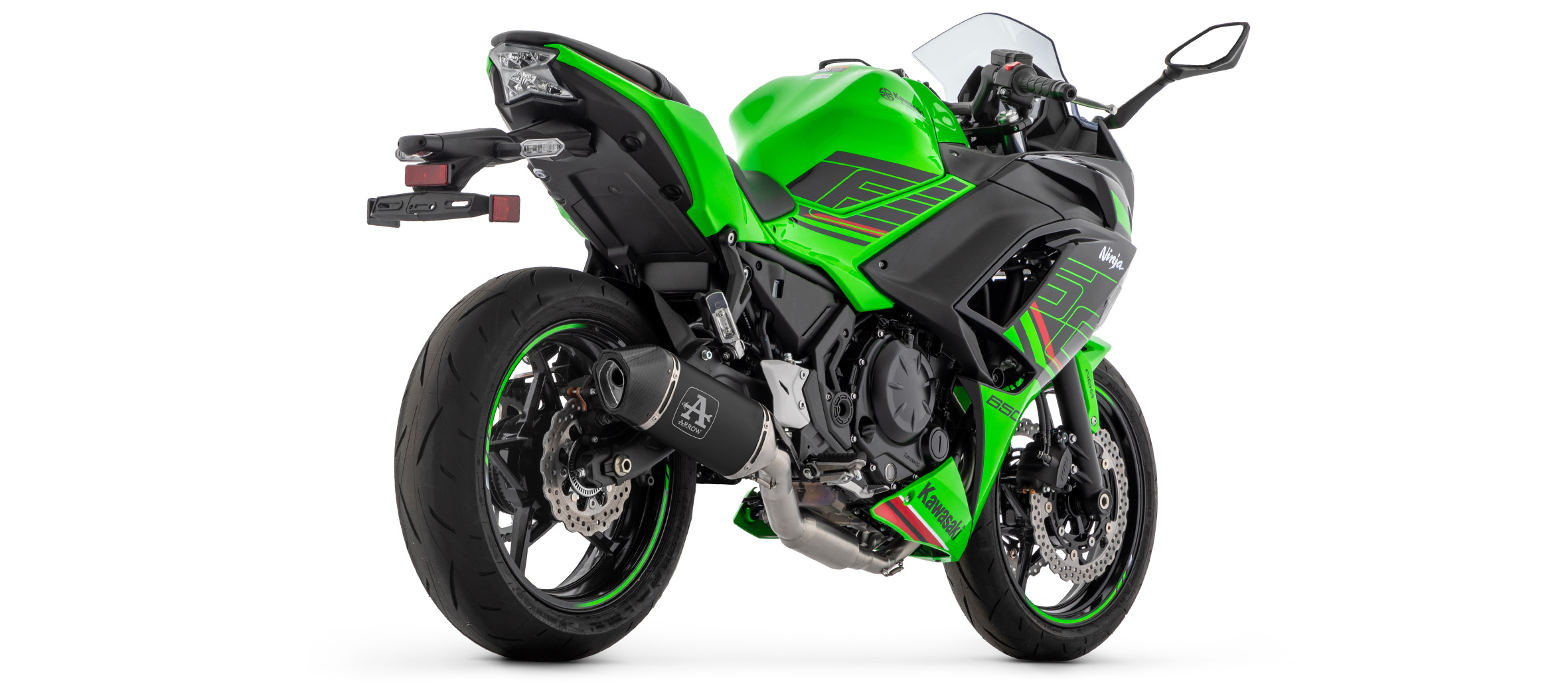 ARROW Full System with VELOCE black with carbon end cap for Kawasaki Ninja 650 (35kW), Z650 (35kW) 2024-, Versys 650 2025-