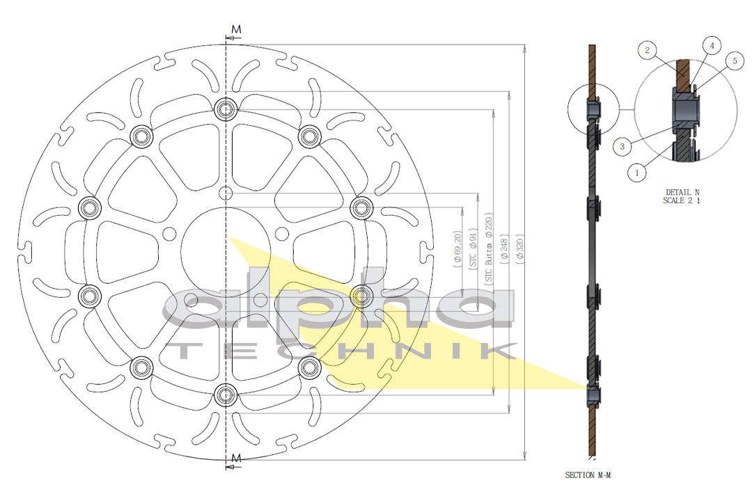 alpha Technik brake disc Omega-Design ABD33, fronte for Suzuki GSX1300R Hayabusa, GSX-R1000, GSX-R750, GSX-R750, TL1000