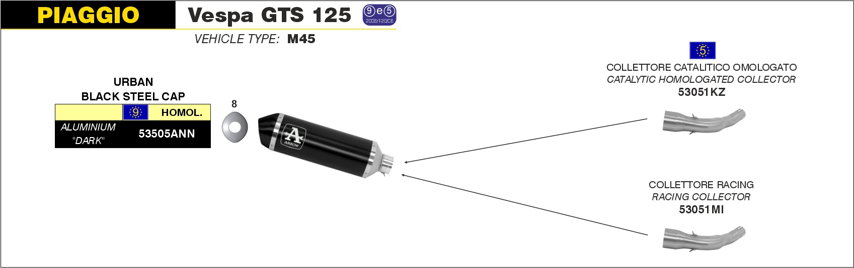 ARROW DARK URBAN Exhaust for Piaggio Vespa GTS125i / GTS300i 2008-2016