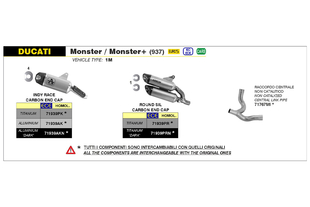 ARROW Racing Mid-Pipe, Stainless Steel, for Ducati Monster / Monster+ from model year 2021-