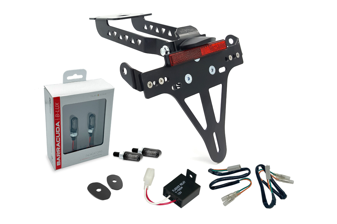 alpha Technik Number Plate Holder-flasher light, turn signal-Kit M-LED (fronte + rear) for Kawasaki Z650 and Ninja 650 Type: ER650H / EX650K (Model Year 2017 to 2019)