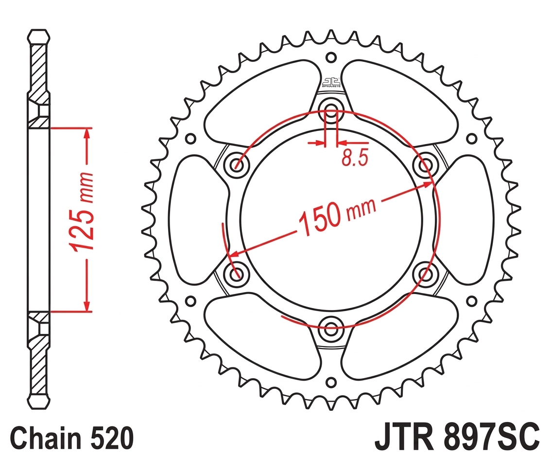 rear sprocket self-cleaning steel, 47 teeth, 520 pitch